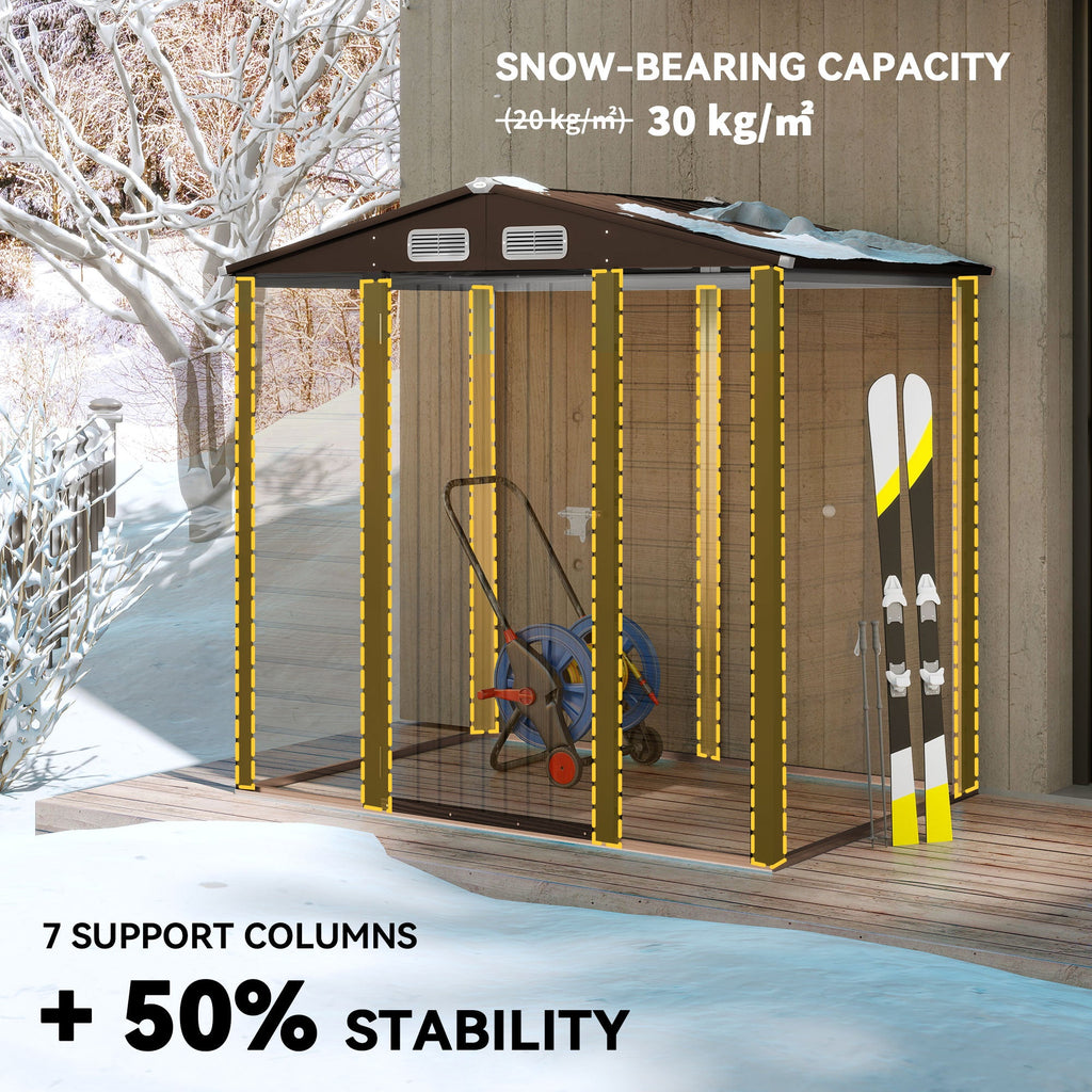 4 x 6ft Galvanised Steel Garden Shed, with Lock and Gloves - Oak Outsunny