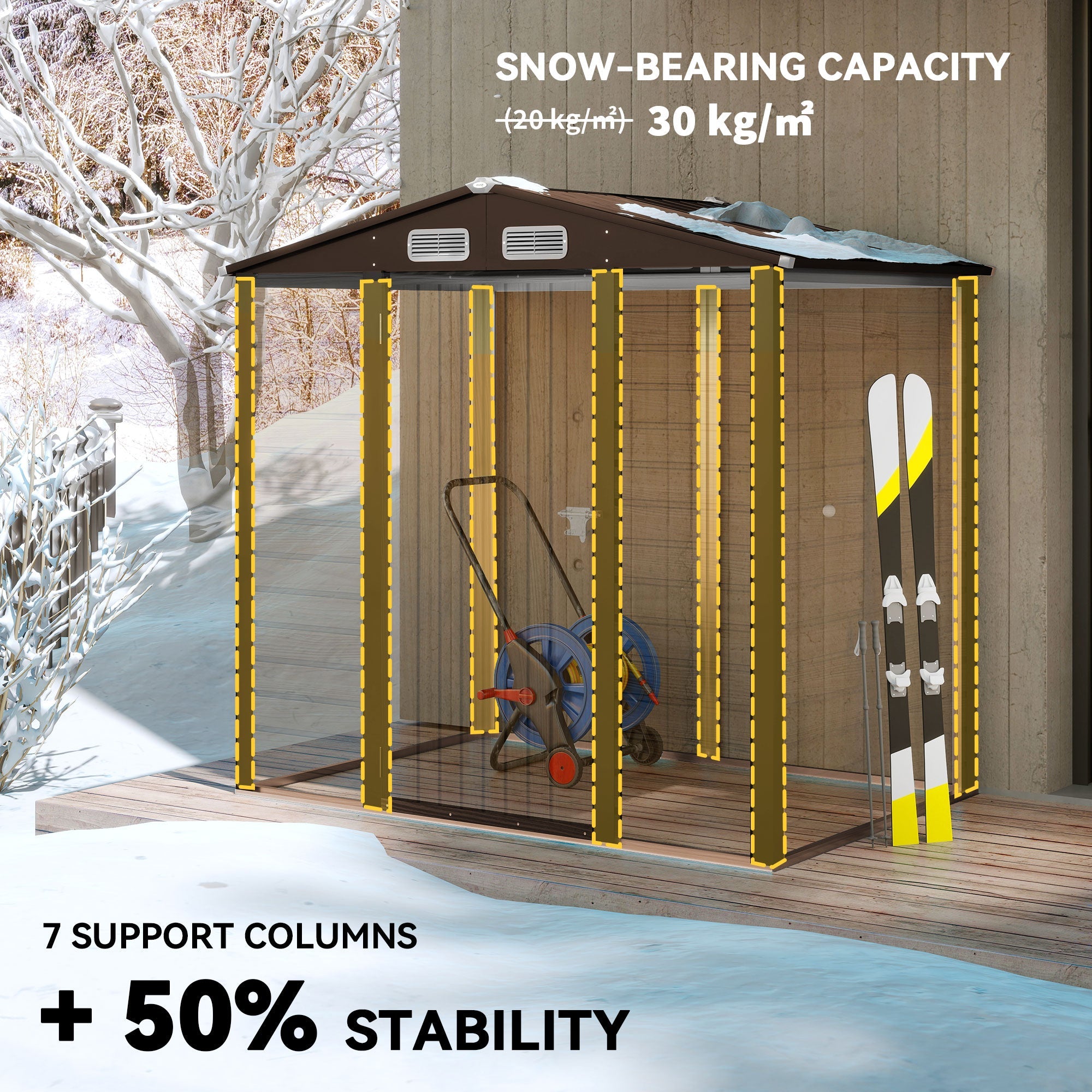 4 x 6ft Galvanised Steel Garden Shed, with Lock and Gloves - Oak Outsunny