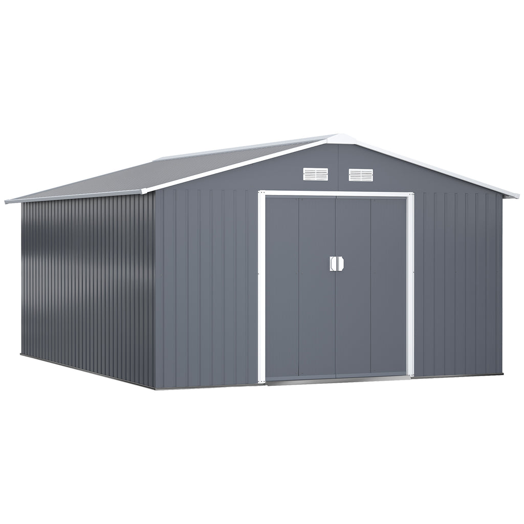 13 x 11ft Metal Garden Shed, Outdoor Storage Tool House with Ventilation Slots, Foundation Kit and Lockable Double Doors