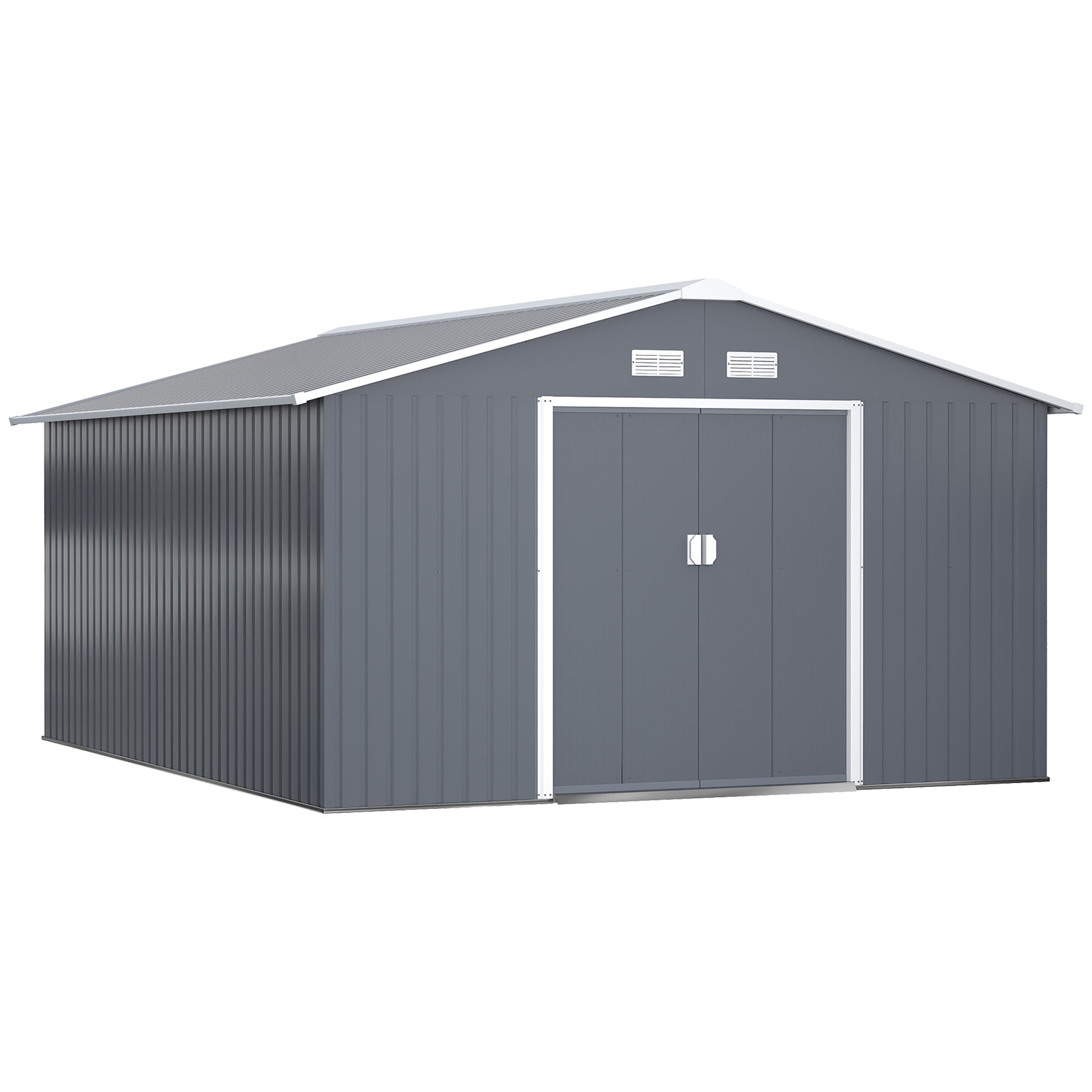 13 x 11ft Metal Garden Shed, Outdoor Storage Tool House with Ventilation Slots, Foundation Kit and Lockable Double Doors