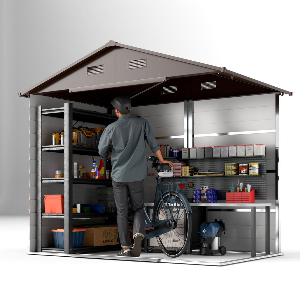 6 x 8ft Galvanised Steel Shed Wood-Effect Outsunny