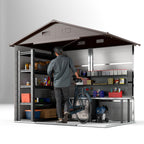 6 x 8ft Galvanised Steel Shed Wood-Effect Outsunny