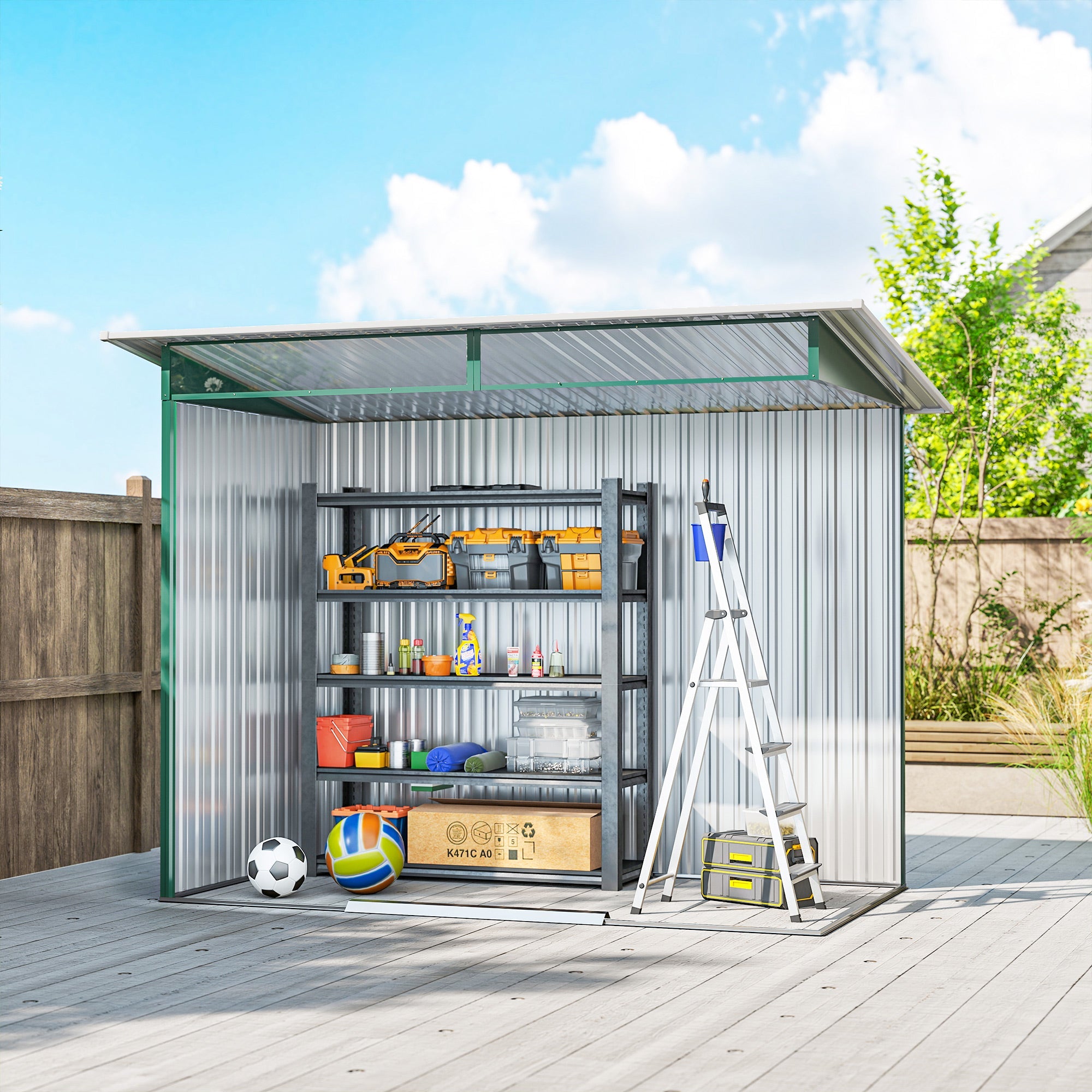 8.5 x 4ft Metal Shed with Lightsky Panels, Garden Storage Tool House with Double Doors for Garden, Patio and Lawn Outsunny