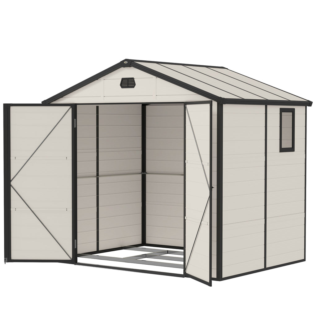 7.9ft x 6.2ft Aluminium Frame and Plastic Wall Shed, with Foundation - Cream White Outsunny