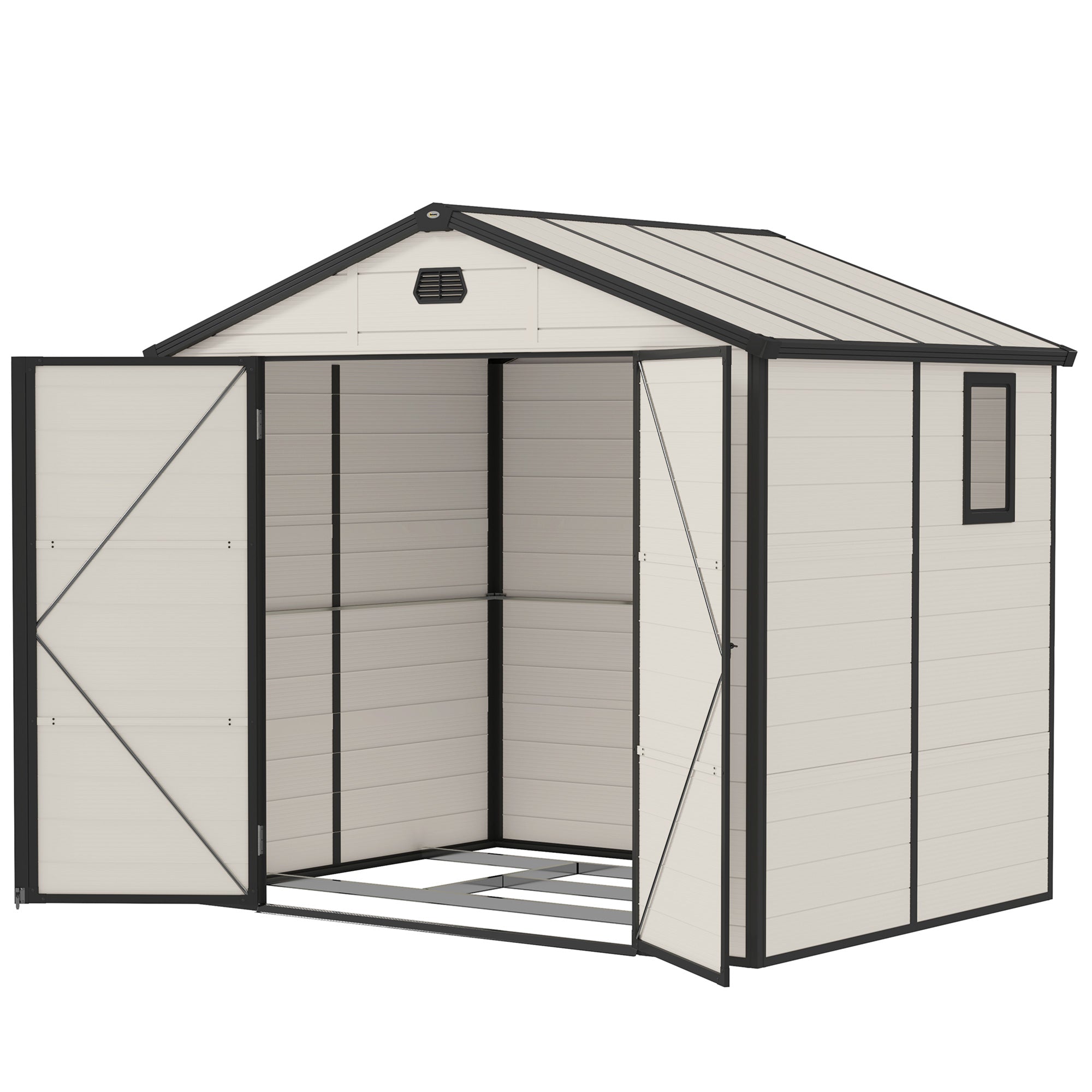 7.9ft x 6.2ft Aluminium Frame and Plastic Wall Shed, with Foundation - Cream White Outsunny