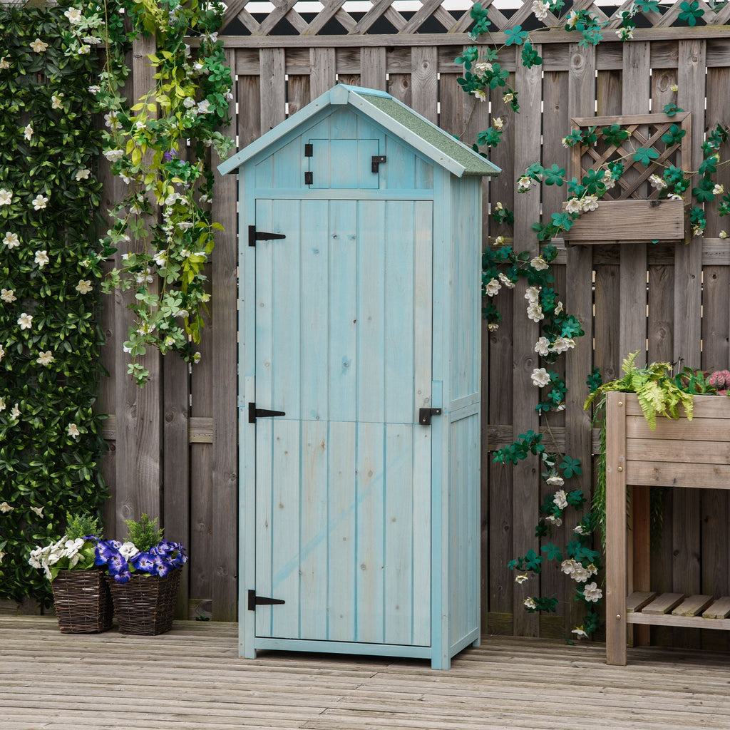 Garden Shed Vertical Utility 3 Shelves Shed Wood Outdoor Garden Tool Storage Unit Storage Cabinet, 77 x 54.2 x 179cm Outsunny