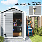 6'x4.5' Garden Storage Shed, Lockable Garden Shed with Double Doors, Window, Vent and Plastic Roof, Grey Outsunny