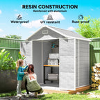 6 x 5ft Garden Shed, Plastic Shed with Floor, Window, Lockable Doors and Vents, Wood Effect Resin Tool Shed for Outdoor Patio Outsunny