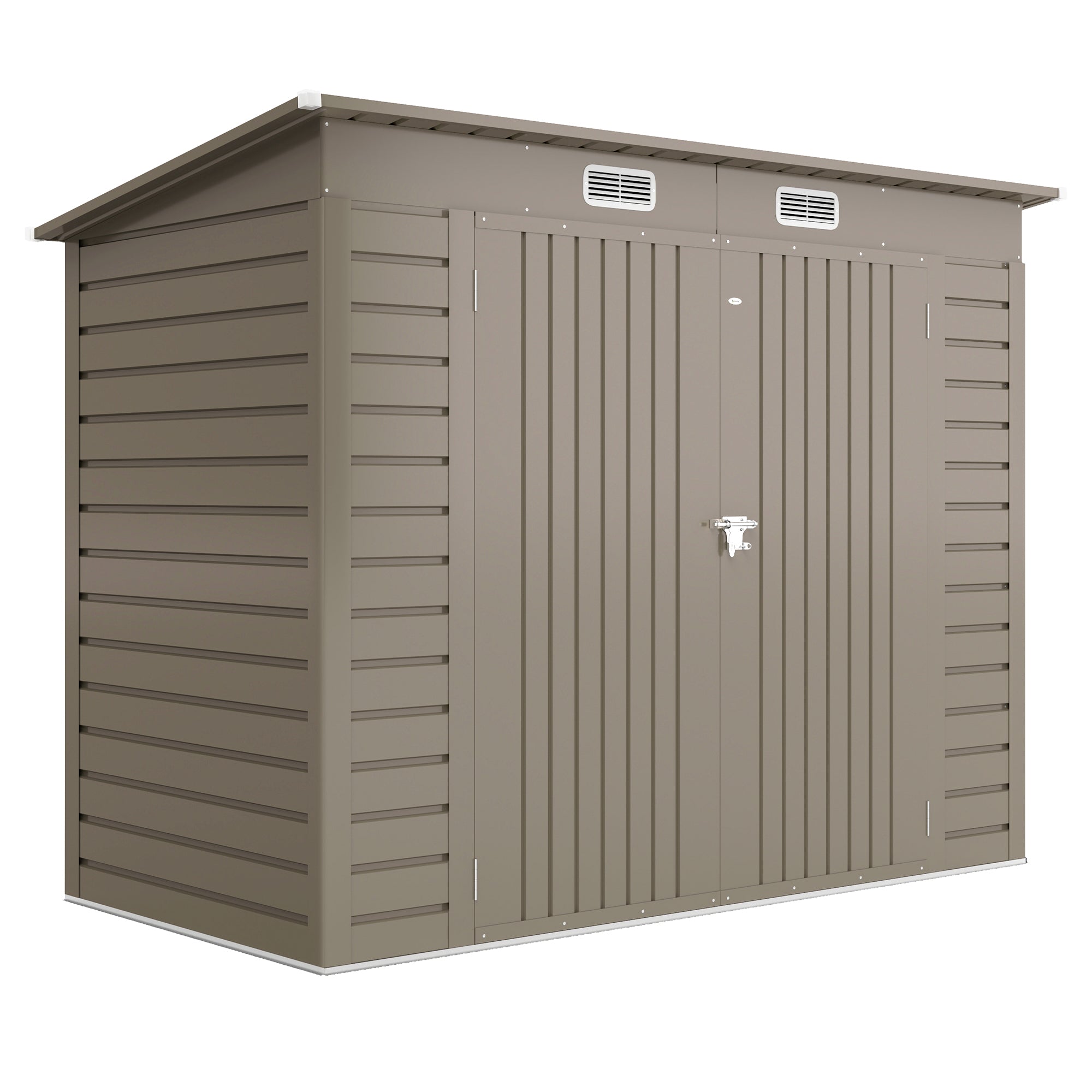 3.7 x 7.9ft Galvanised Steel Shed, with Latched Door and Padlock - Light Grey