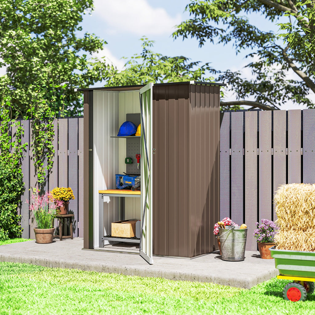 5ft x 3ft Metal Garden Storage Shed, Outdoor Tool Shed with Sloped Roof, Lockable Door for Tools, Equipment Outsunny