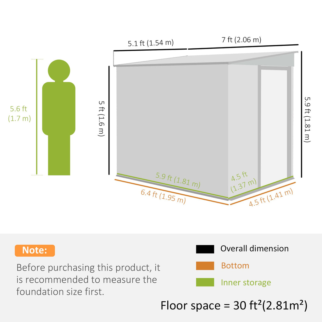 7 x 5ft Galvanised Metal Shed, with Sliding Door Outsunny