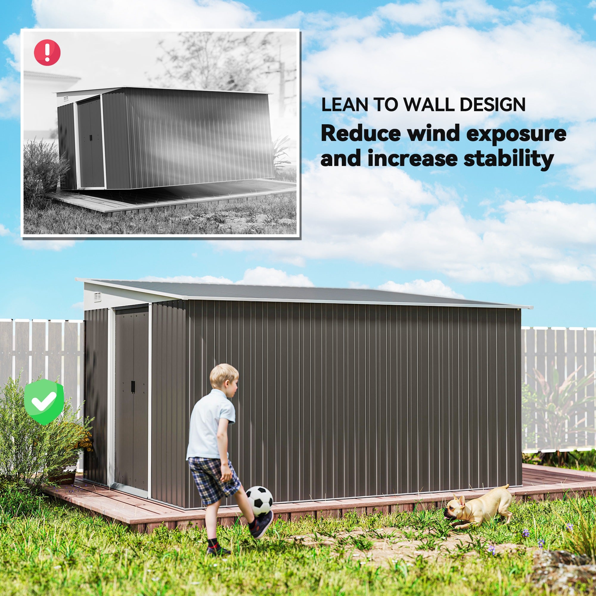 11.3 x 9.2ft Lean to Metal Garden Shed, Outdoor Galvanised Tool Storage House with Double Sliding Doors and 2 Air Vents