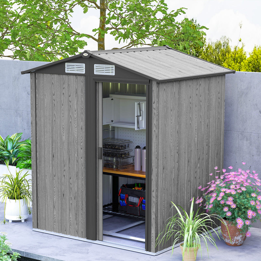 4.3 x 5ft Outdoor Garden Storage Shed Wood Effect Outsunny