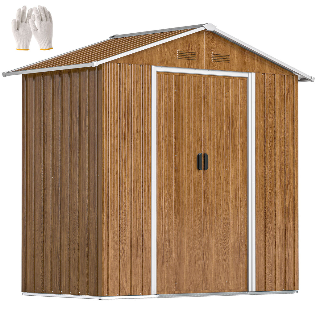 6.5 x 3.5ft Metal Garden Storage Shed - Brown Wood Effect Outsunny