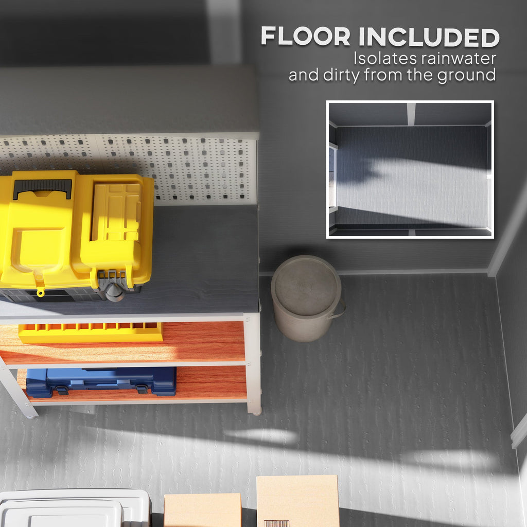 4 x 6ft Garden Shed, Plastic Shed with Floor, Window, Lockable Door and Vents, Resin Tool Shed for Outdoor Patio Storage, Zero Maintenance, Grey Outsunny