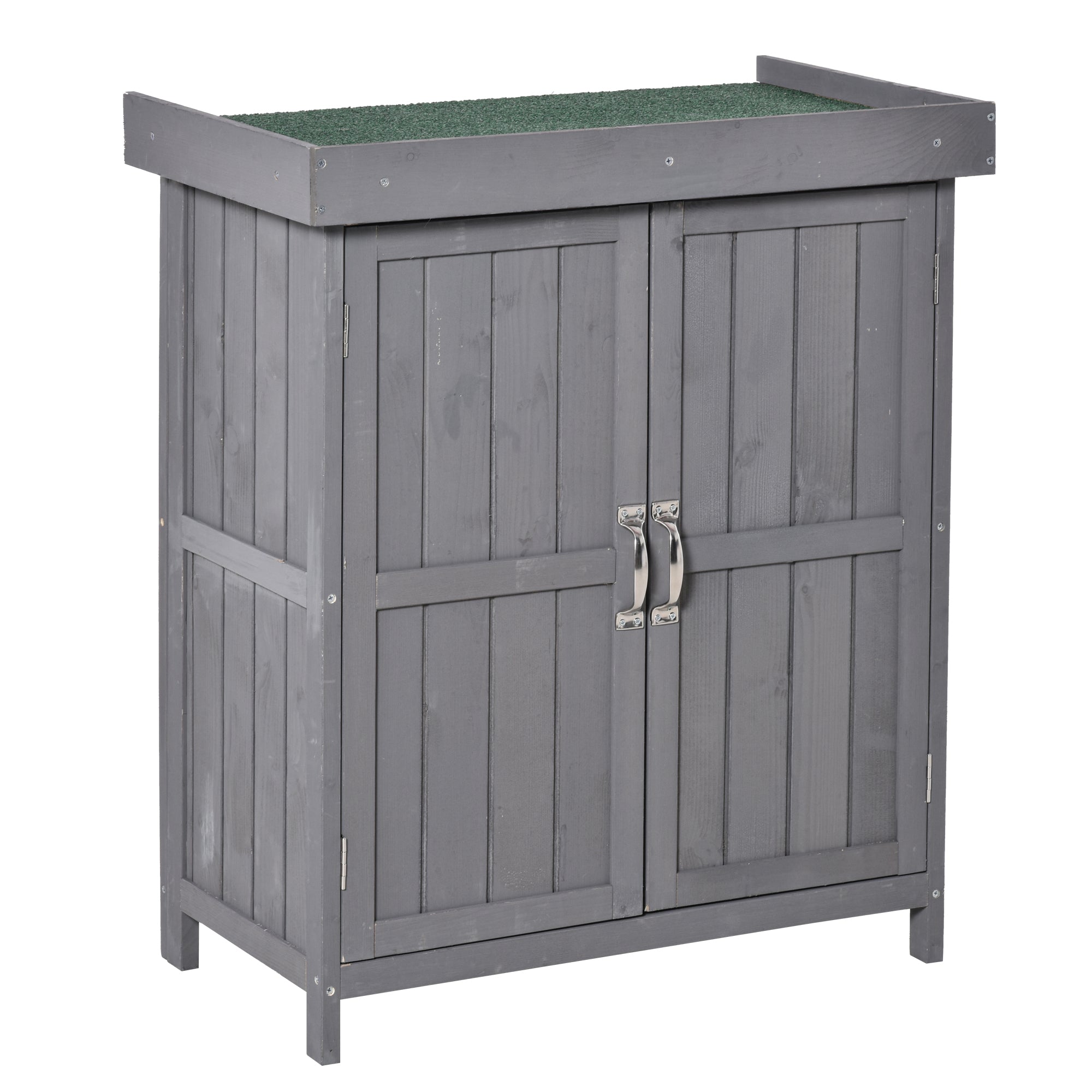 Small Shed, Wooden Garden Shed with Openable Hinged Roof and Removable Shelf, Outdoor Tool Storage Cabinet Chest with Double Doors, 74 x 43 x 88 cm Outsunny