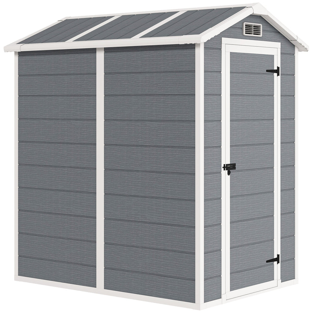 4 x 6ft Garden Shed, Plastic Shed with Floor, Window, Lockable Door and Vents, Resin Tool Shed for Outdoor Patio Storage, Zero Maintenance, Grey Outsunny