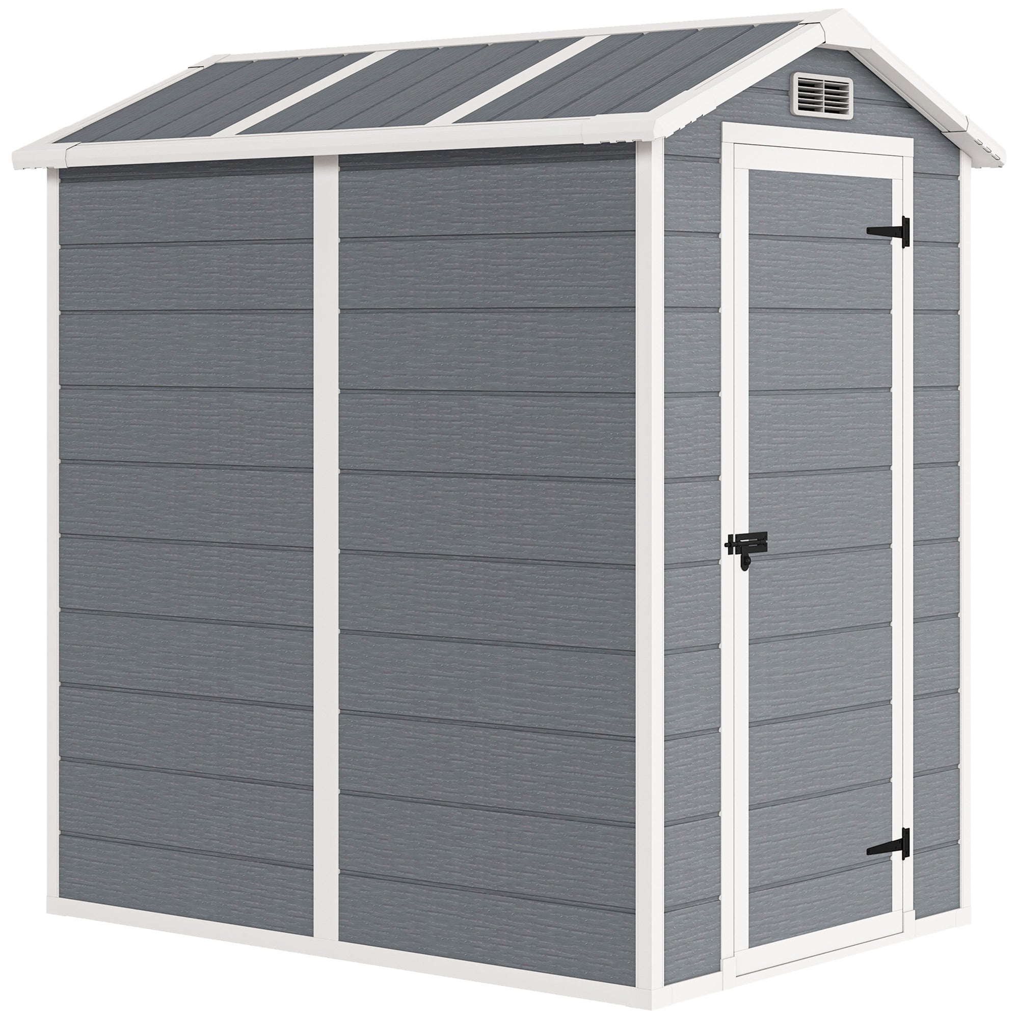 4 x 6ft Garden Shed, Plastic Shed with Floor, Window, Lockable Door and Vents, Resin Tool Shed for Outdoor Patio Storage, Zero Maintenance, Grey Outsunny