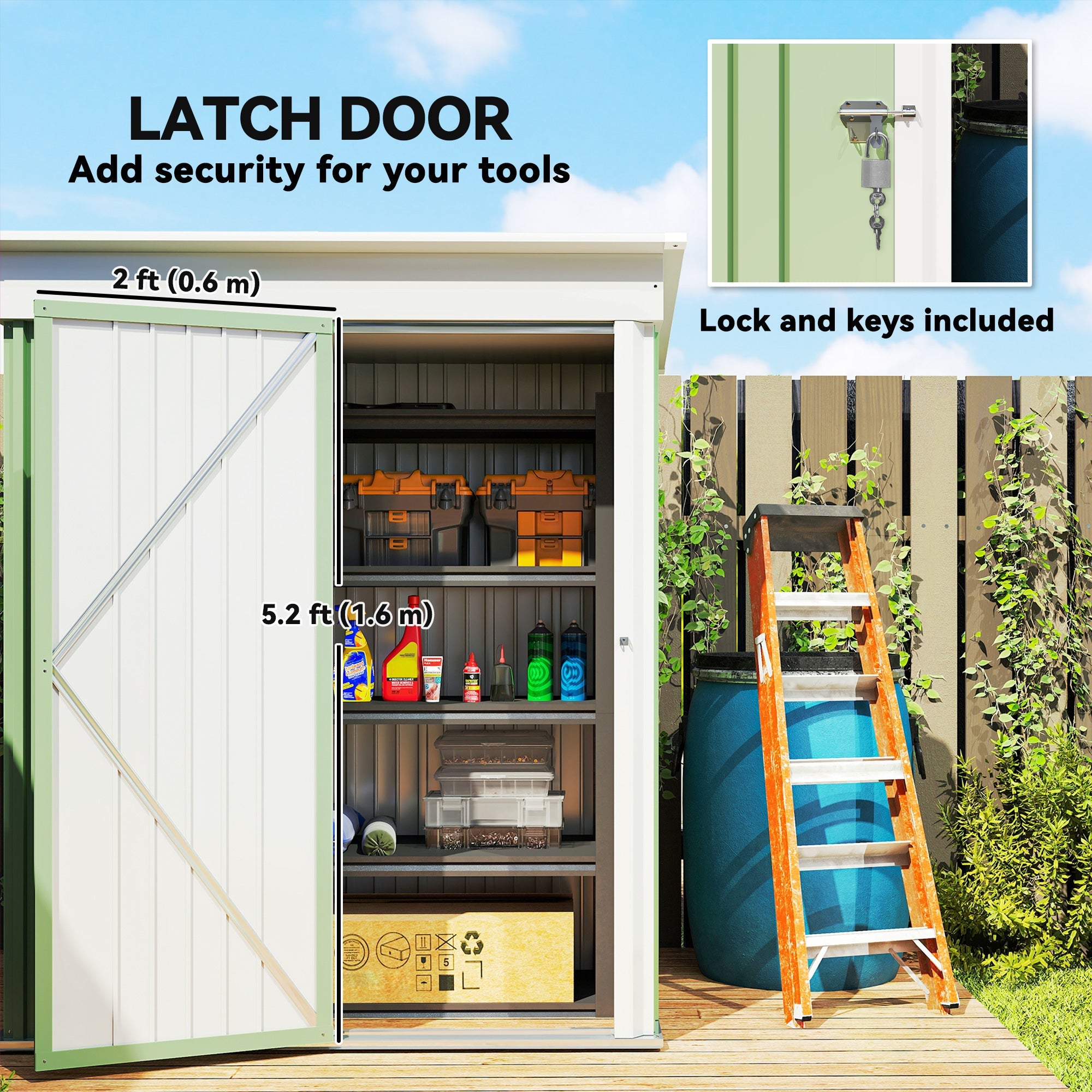 Metal Garden Shed, Outdoor Lean-to Shed for Tool Motor Bike, with Adjustable Shelf, Lock, Gloves, 5'x3'x6' Outsunny