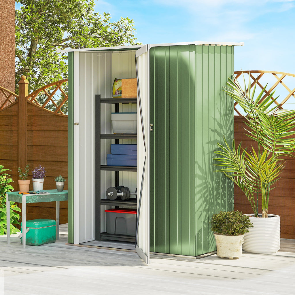 5ft x 3ft Metal Garden Storage Shed, Outdoor Tool Shed with Sloped Roof, Lockable Door for Tools, Equipment Outsunny