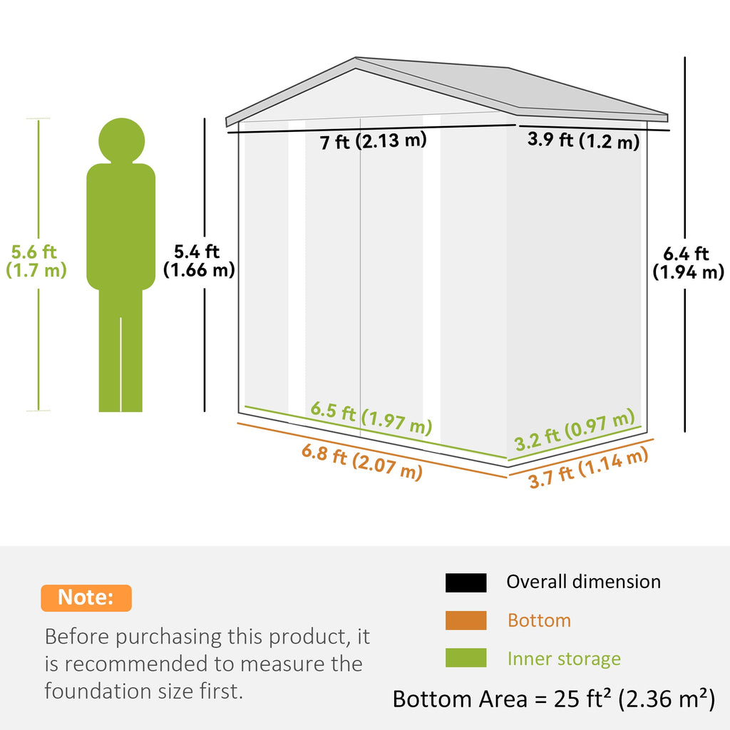 7 x 4ft Garden Shed, Easy to Assemble, Upgraded Galvanised Steel Frame with Foundation Kit, Double Doors with Lock, Outdoor Metal Shed with Vents and Gloves, Garden Storage Shed Outsunny
