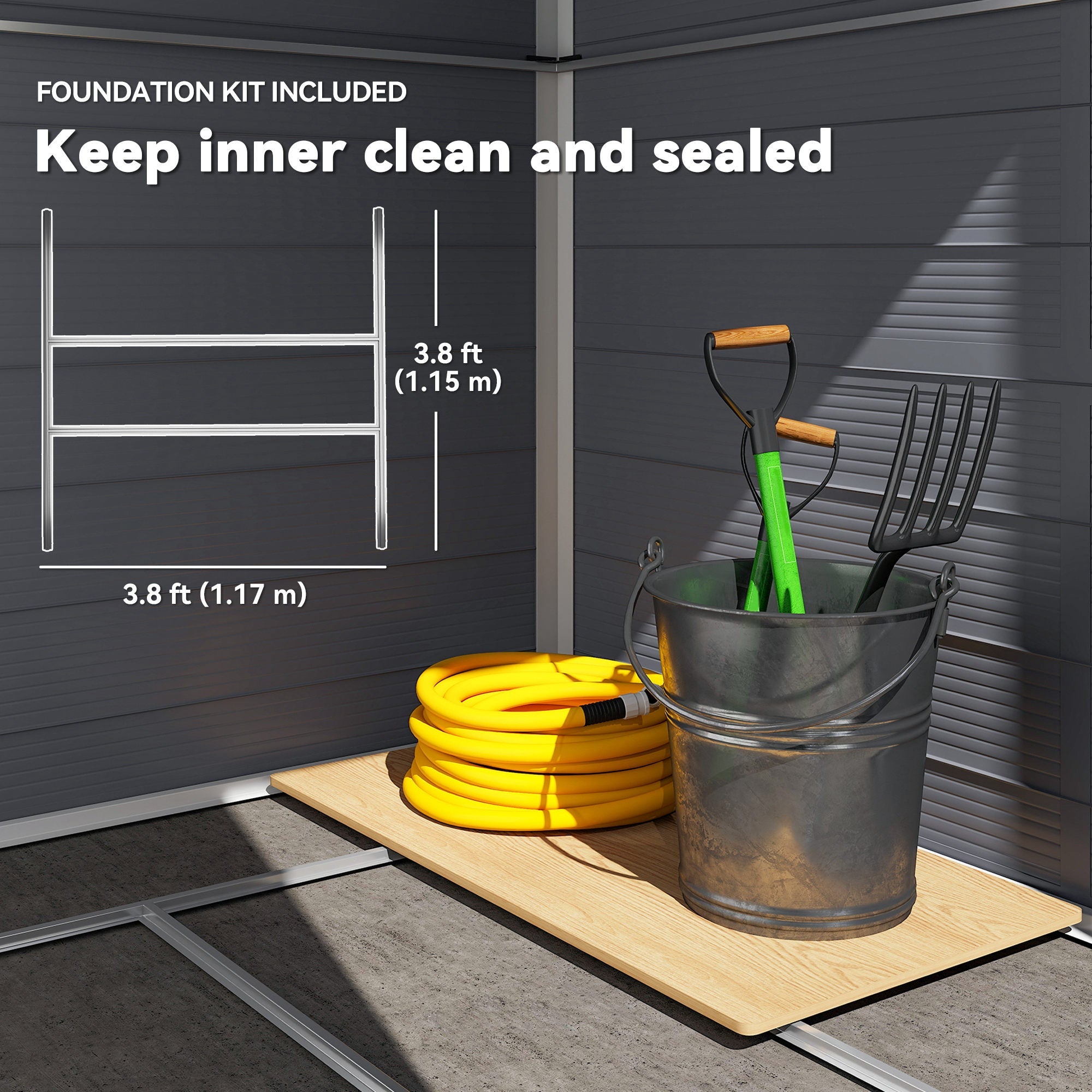 4.4ft x 6.2ft Aluminium Frame and Plastic Wall Shed, with Foundation Outsunny