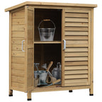 Garden Shed Wooden Garden Storage Shed 2 Door Unit Solid Fir Wood Garage Tool Organisation Cabinet, 87L x 46.5W x 96.5Hcm, Natural Outsunny