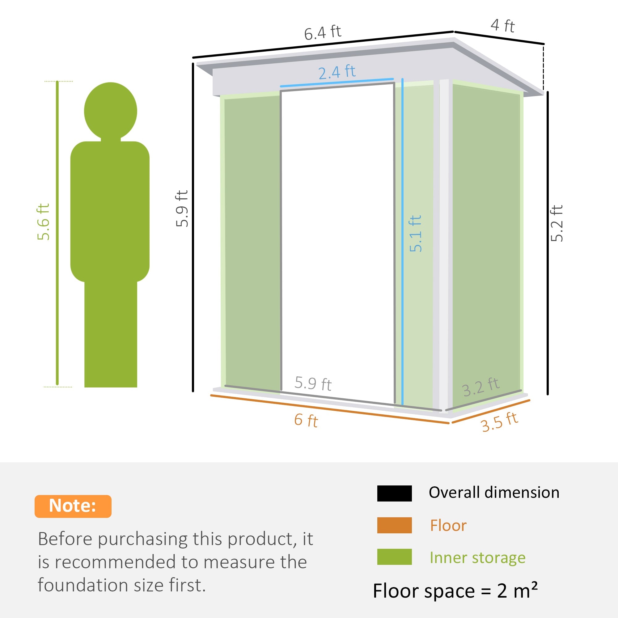 6.5 x 4FT Galvanised Metal Shed with Foundation Kit, Lockable Tool Garden Shed with Double Sliding Doors, Vents Outsunny