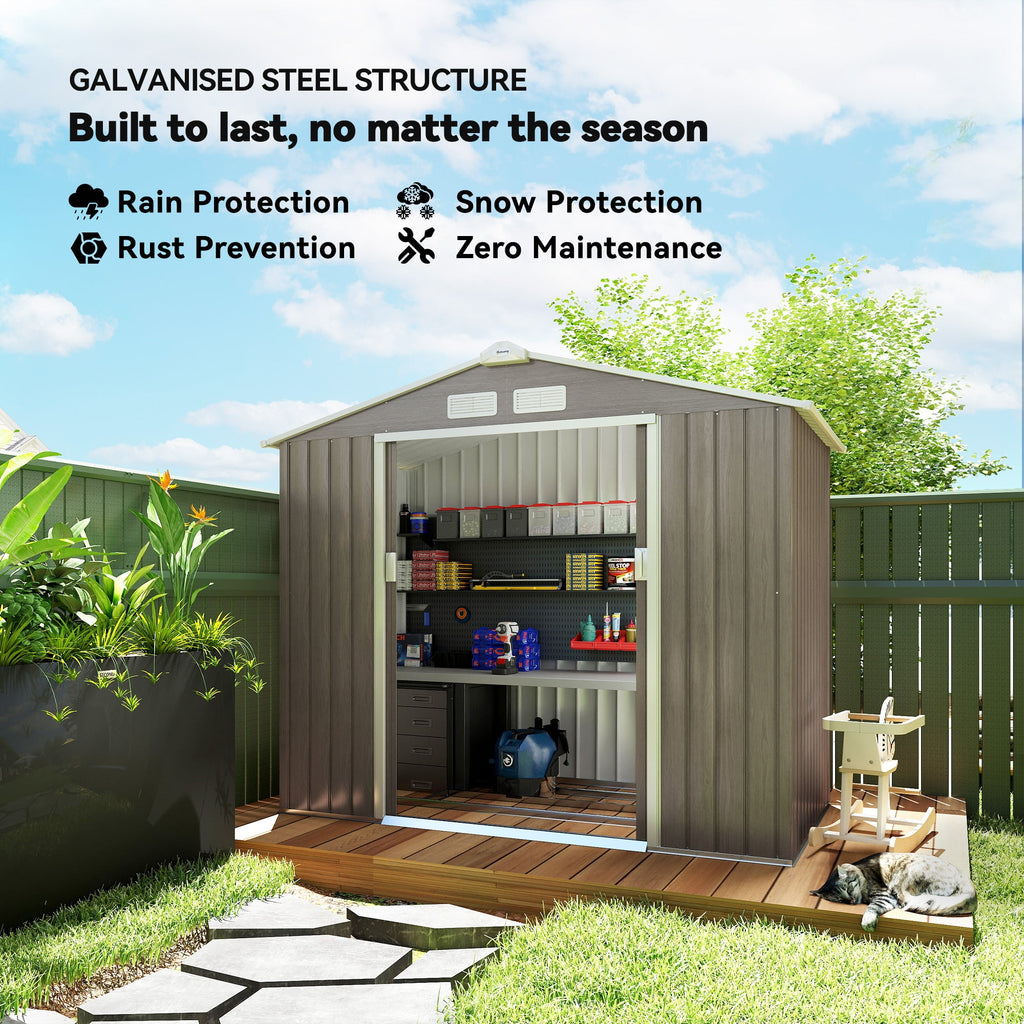 7 x 4ft Metal Garden Storage Shed with Vents, Floor Foundation Kit and Lockable Double Doors Outsunny