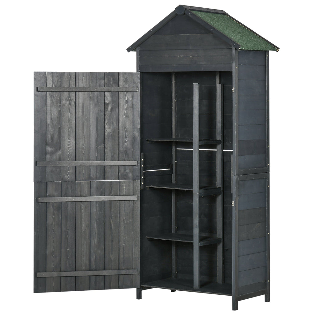 Garden Shed 4-Tier Wooden Garden Outdoor Shed 3 Shelves Utility Gardener Cabinet Lockable 2 Doors Outsunny