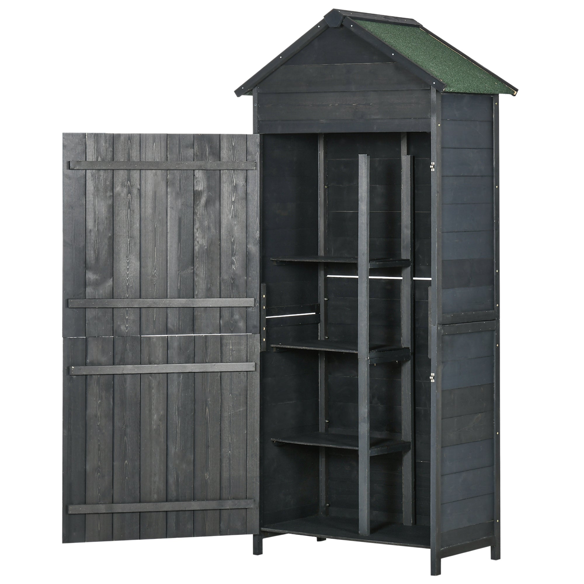Garden Shed 4-Tier Wooden Garden Outdoor Shed 3 Shelves Utility Gardener Cabinet Lockable 2 Doors Outsunny
