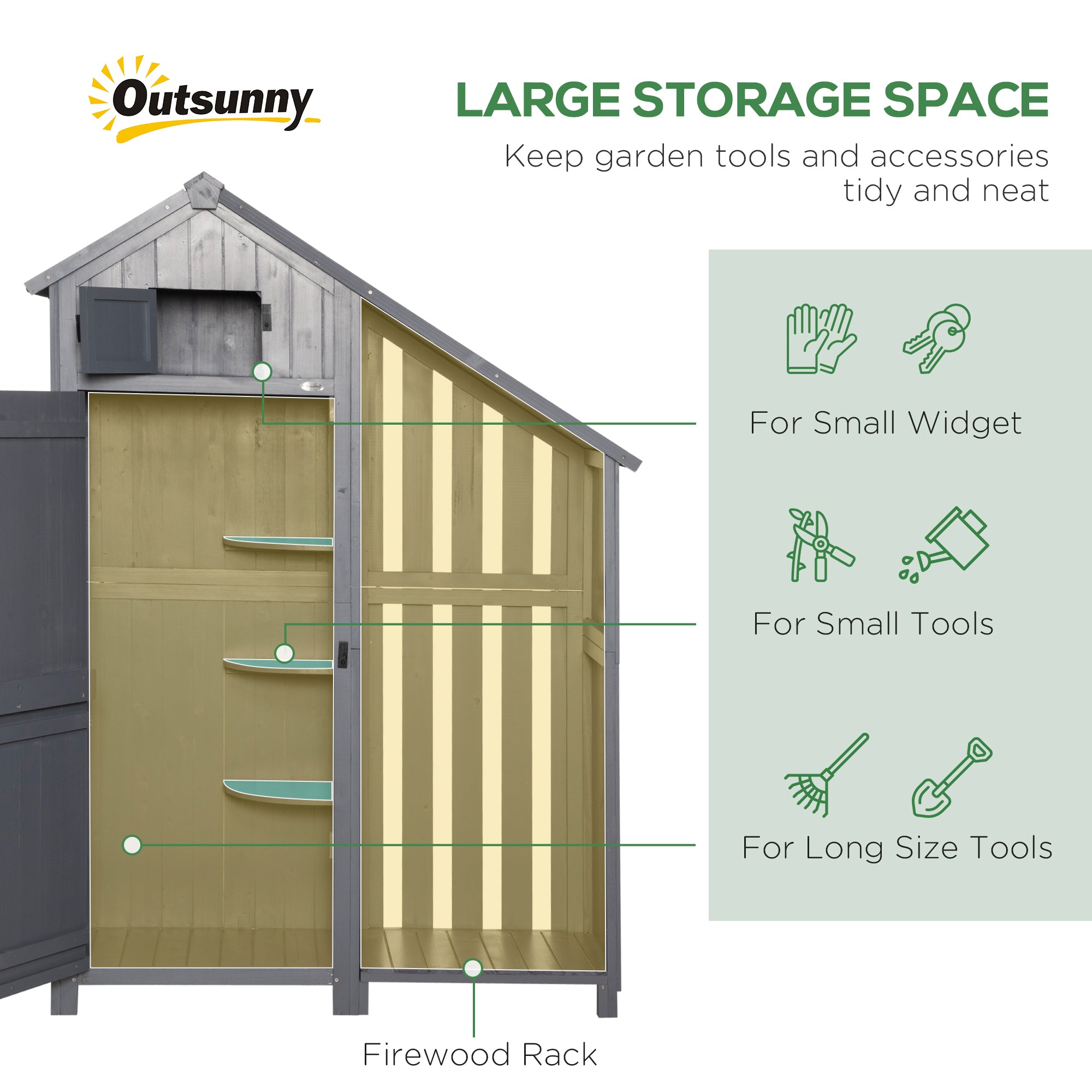 Garden Outdoor Storage Shed Outdoor Tool Shed with 3 Shelves and Tilt Roof, 129x51.5x180cm, Grey Outsunny