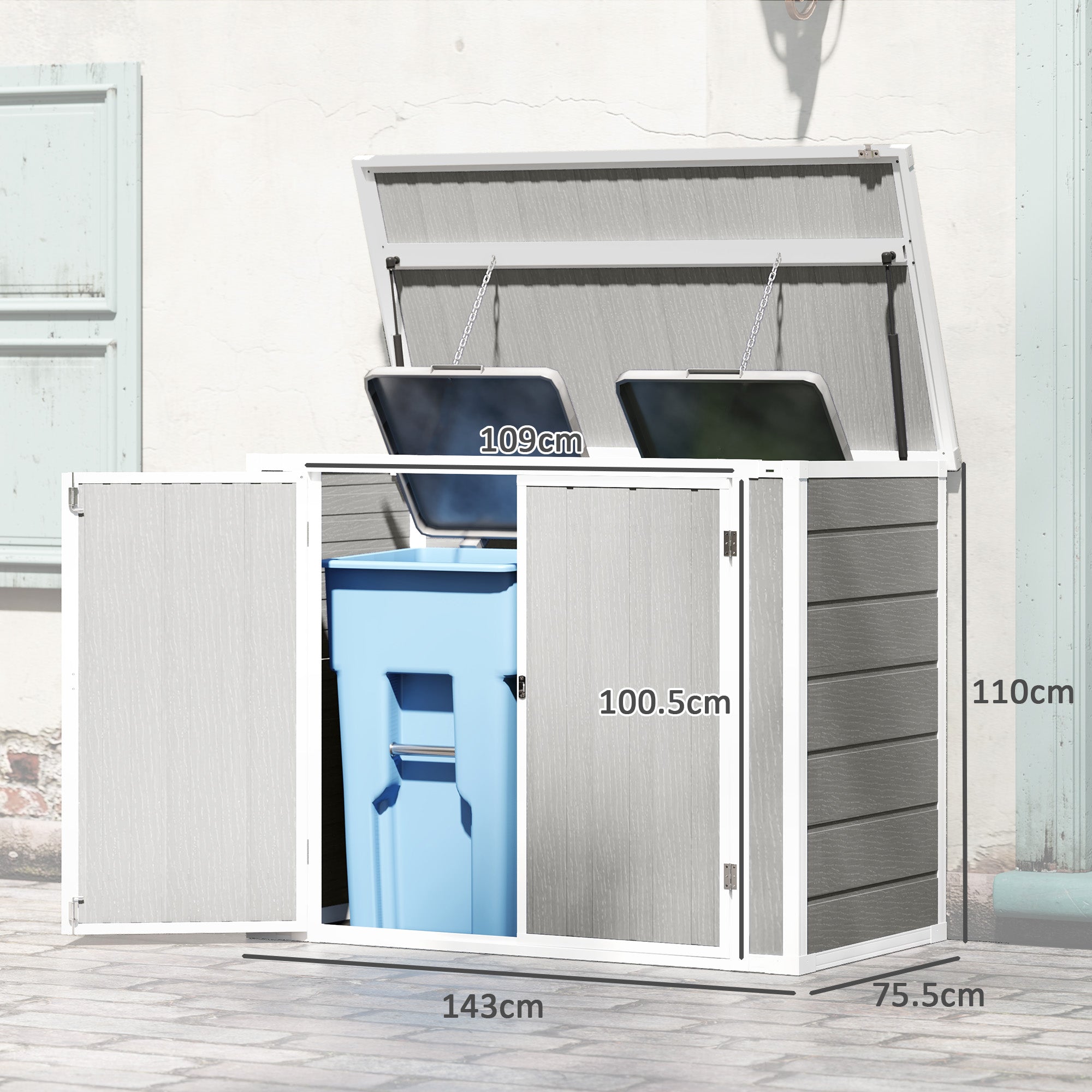 4.7 x 2.5FT Garden Shed, Lockable Outdoor Storage with Openable Lid, Small Shed for 2 Trash Cans, Tools, Patio Outsunny