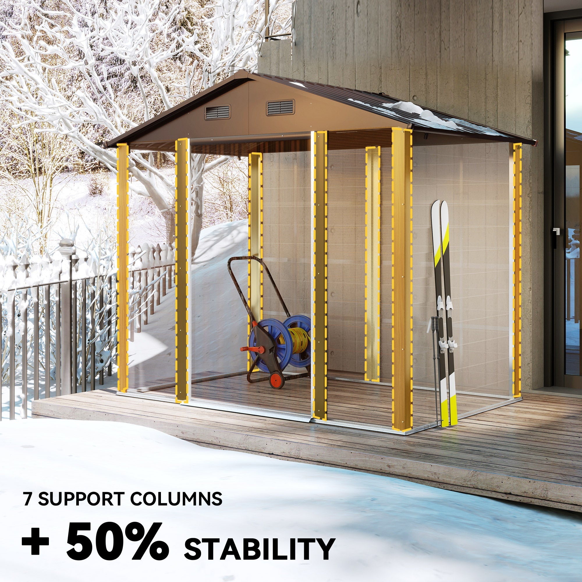 6 x 8ft Galvanised Steel Shed Wood-Effect Outsunny