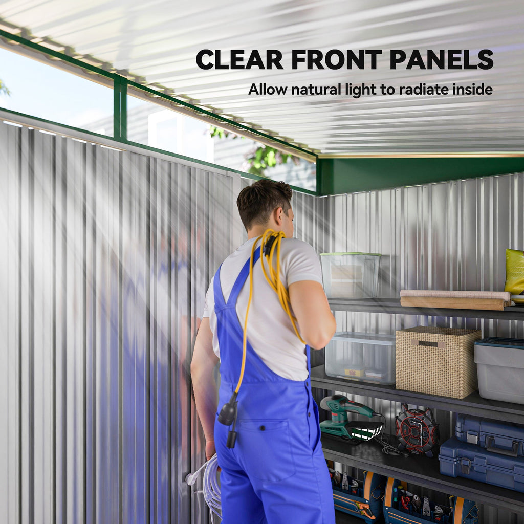 8.5 x 4ft Metal Shed with Lightsky Panels, Garden Storage Tool House with Double Doors for Garden, Patio and Lawn Outsunny