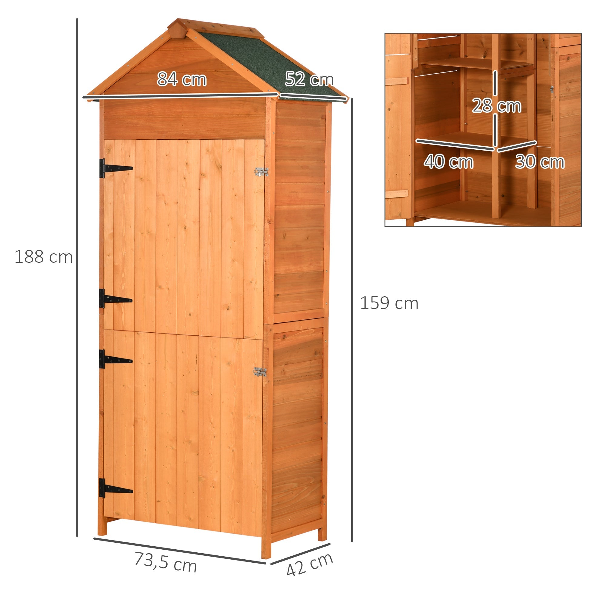 Wooden Outdoor Storage Shed, Compact Utility Outdoor Tool Shed with Lockable Double Doors and Shelves Outsunny