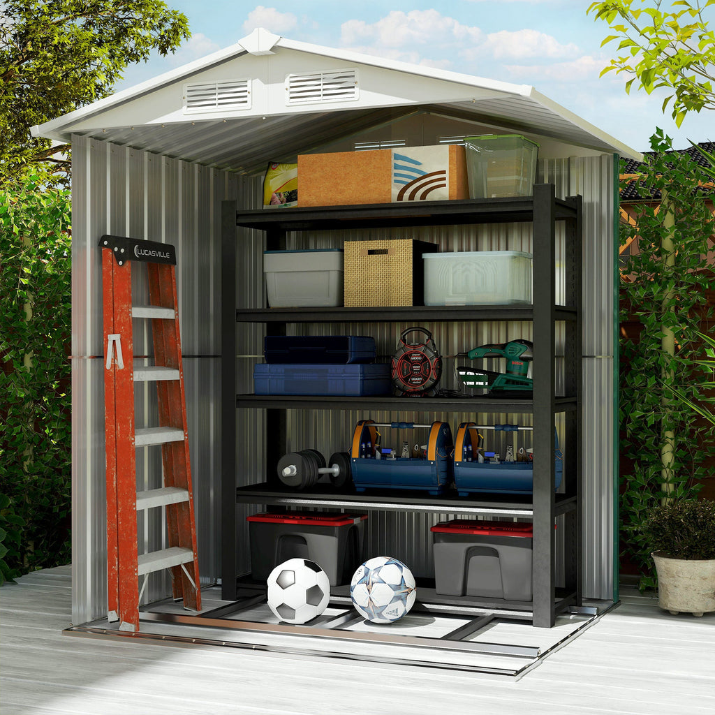 Garden Metal Tool Storage Shed with Sliding Door, Sloped Roof and Floor Foundation, 152 x 132 x 188cm Outsunny