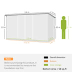 11 x 5.6ft Galvanised Steel Garden Shed, Metal Shed, Garden Storage Shed with Lockable Doors and Gloves for Outdoor Patio, Garden, Grey