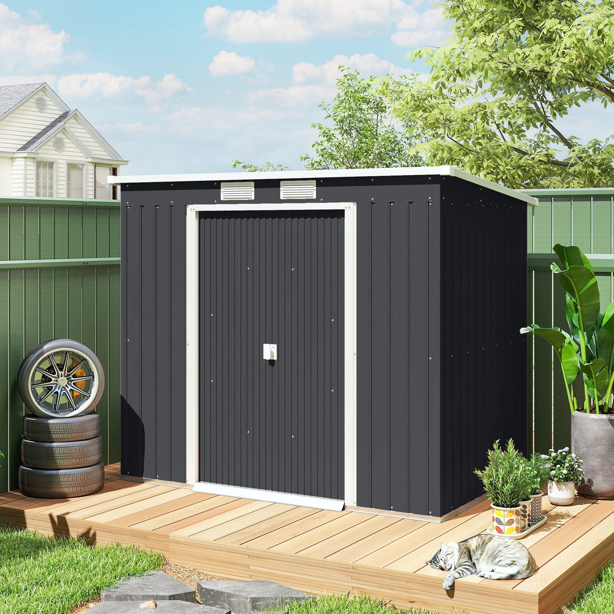7 x 4ft Galvanised Steel Garden Shed, with Foundation Kit Outsunny