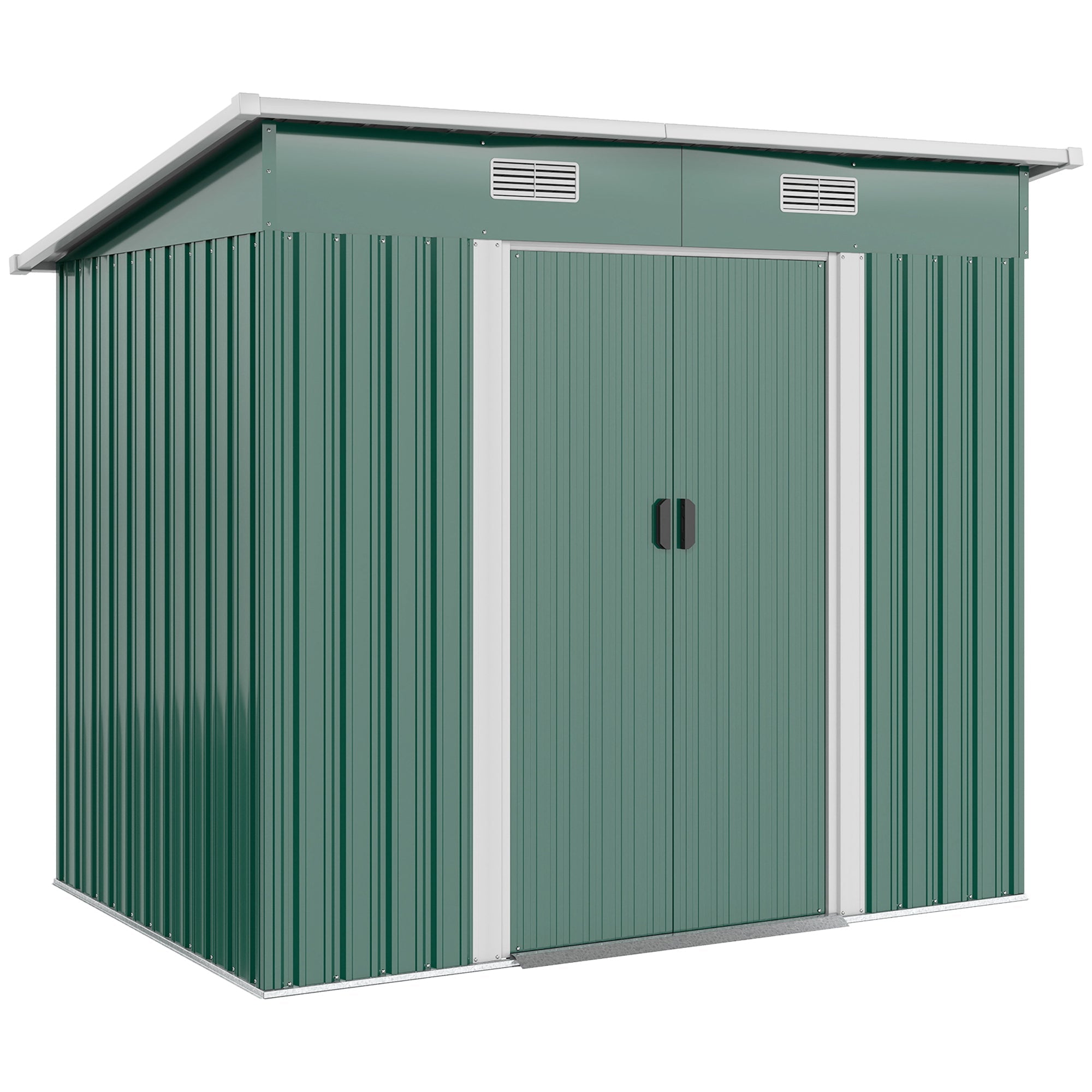 7 x 4ft Outdoor Storage Shed with Foundation Kit, Lean to Metal Garden Shed for Log, Rubbish Bin, Tool, Lawnmower, Bike, Patio and Lawn Use Outsunny
