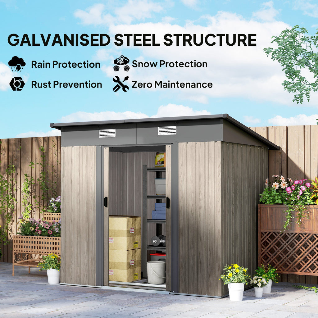 4 x 7ft Metal Shed Wood-Effect Outsunny