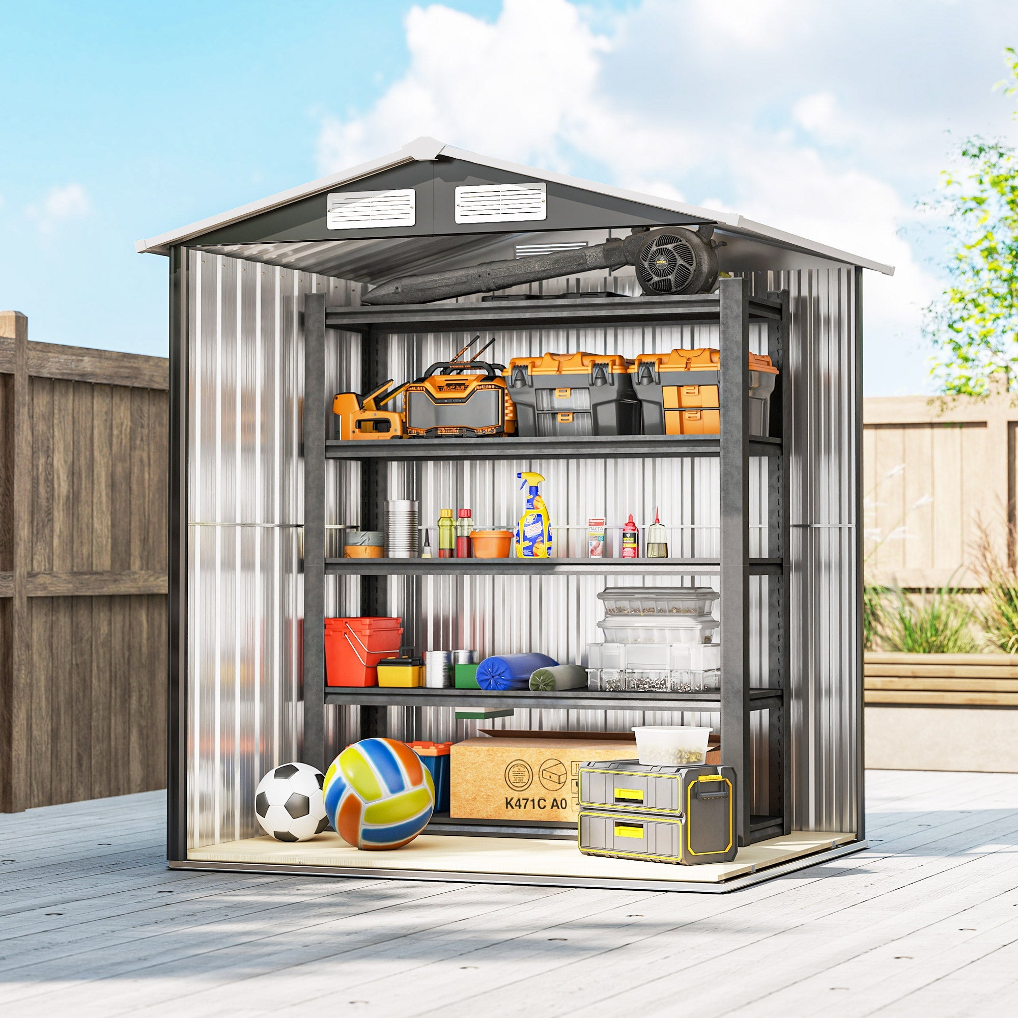 Garden Metal Tool Storage Shed with Sliding Door, Sloped Roof and Foundation Kit, 152 x 132 x 188cm Outsunny