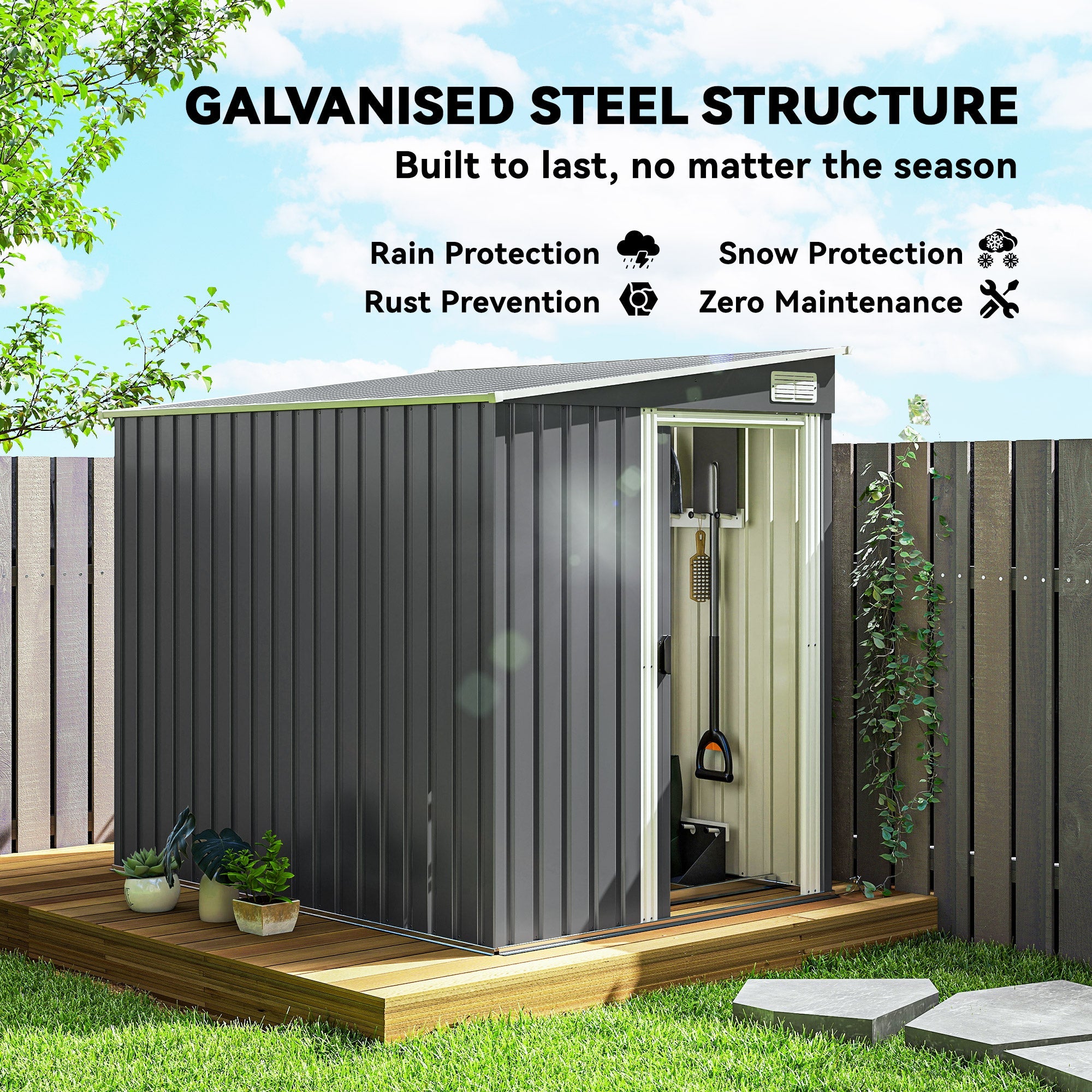 7 x 5ft Galvanised Metal Shed, with Sliding Door Outsunny