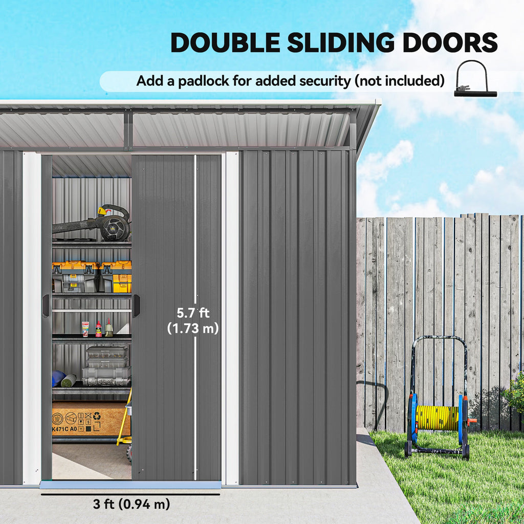 Garden Metal Storage Shed House Hut Gardening Tool Storage w/ Tilted Roof and Ventilation 8.5 x 6ft Outsunny