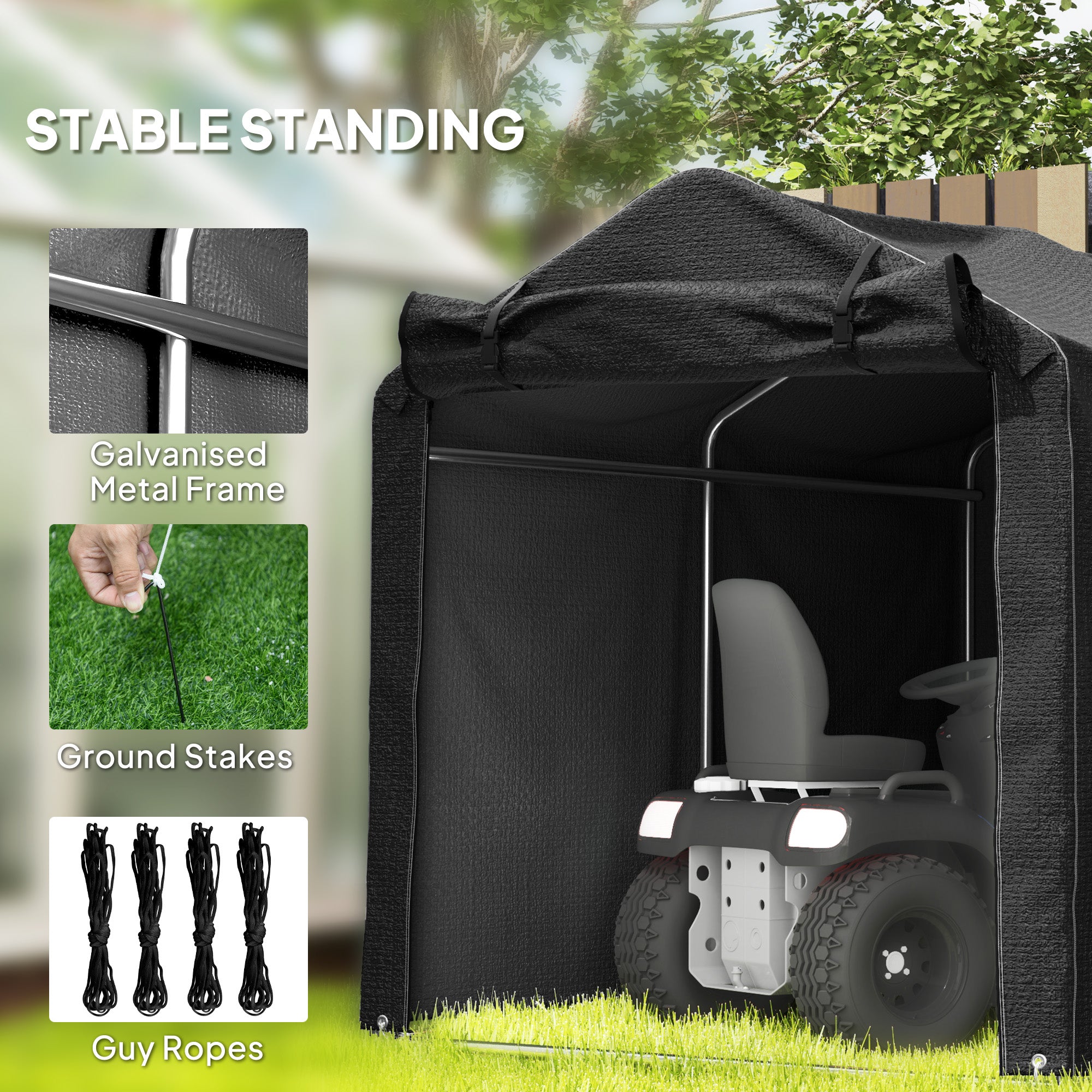 2.2 x 1.6 m Garden Storage Tent, Waterproof Anti-UV Bike Tent with Roll-up Zipper Door, Galvanised Outdoor Storage Shelter Carport for Bike, Motorbike, Garden Tools