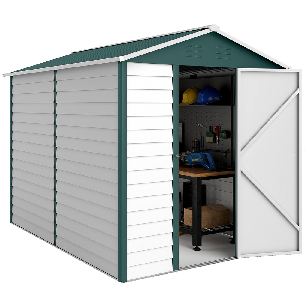 9x 6FT Metal Outdoor Garden Shed, Galvanised Tool Storage Shed w/ Sloped Roof, Lockable Door for Patio Lawn, Green Outsunny