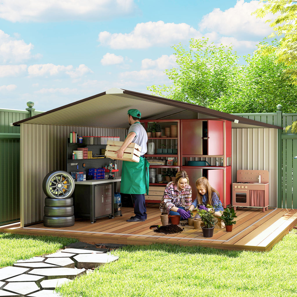 13 x 11ft Metal Garden Shed, Outdoor Storage Tool House with Ventilation Slots, Foundation Kit and Lockable Double Doors