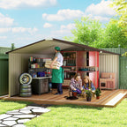 13 x 11ft Metal Garden Shed, Outdoor Storage Tool House with Ventilation Slots, Foundation Kit and Lockable Double Doors