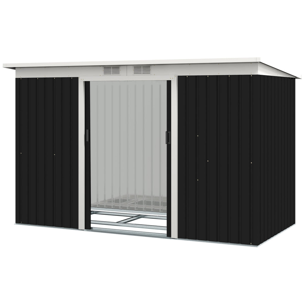 9ft x 4ft Metal Garden Shed, Outdoor Tool House with Foundation Kit, Ventilations and Double Doors Outsunny