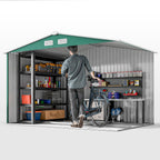 9 x 6ft Metal Garden Shed, Outdoor Storage Tool House with Ventilation Slots, Foundation Kit and Lockable Double Doors, Green Outsunny